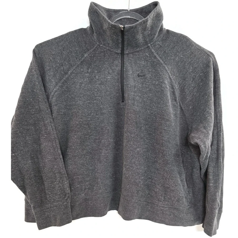 Nike Sweater‎ Mens 2XL Gray Quarter Zip Pullover Cotton Blend Swoosh Logo